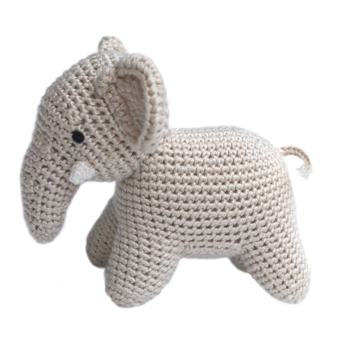 Handmade knitted elephant rattle